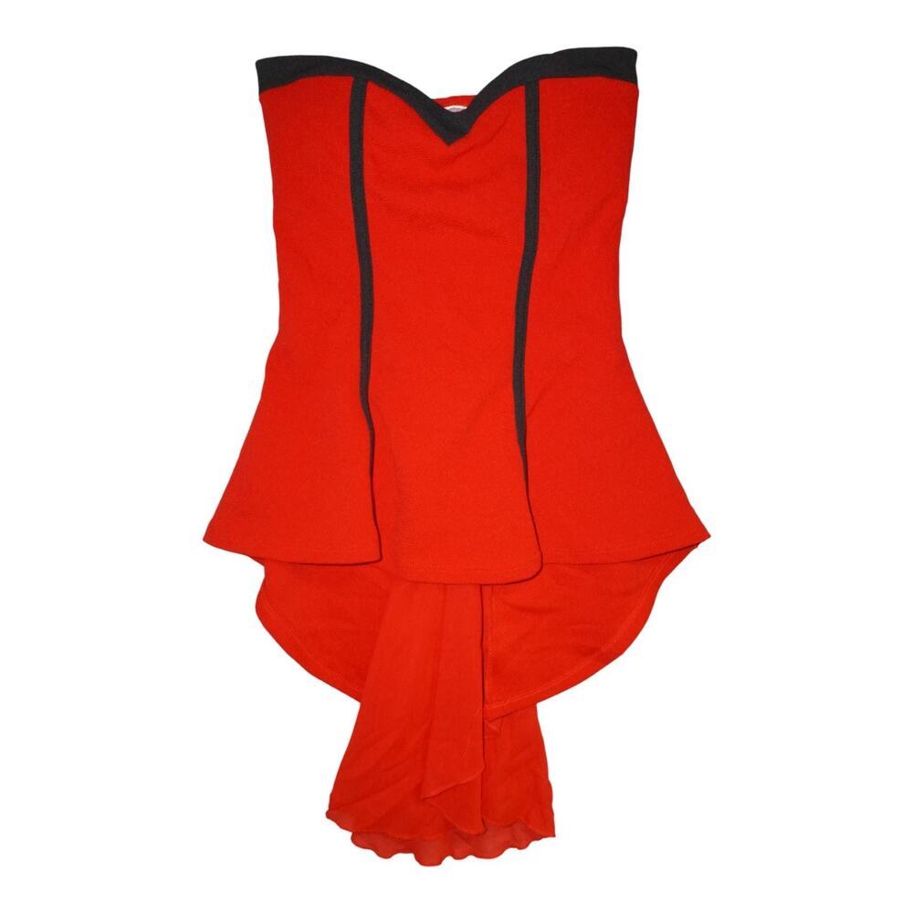 Y2K Red Strapless Corset Peplum Top High Low Hem Burlesque Coquette M - Picture 7 of 14
